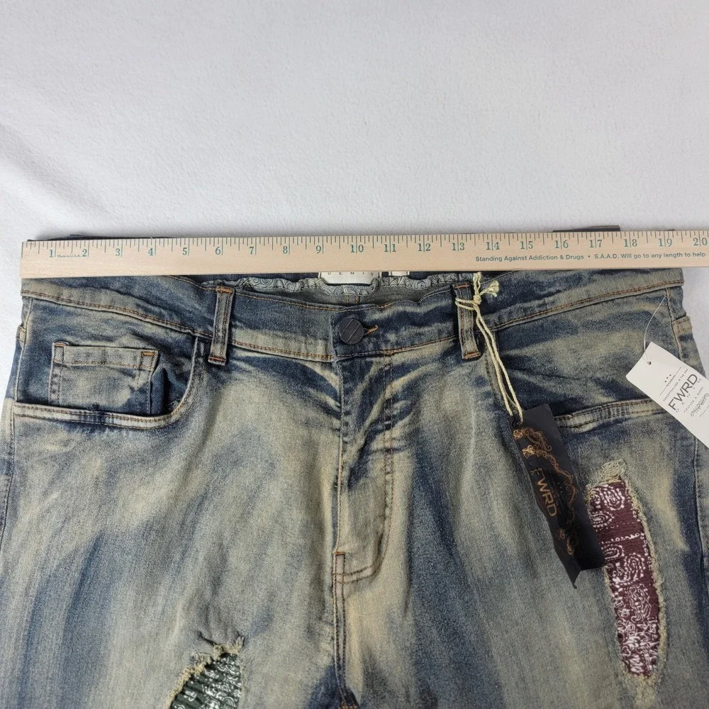 FWRD Mens Denim Jeans 40x34 Distressed Patchwork Streetwear Patches Destroyed